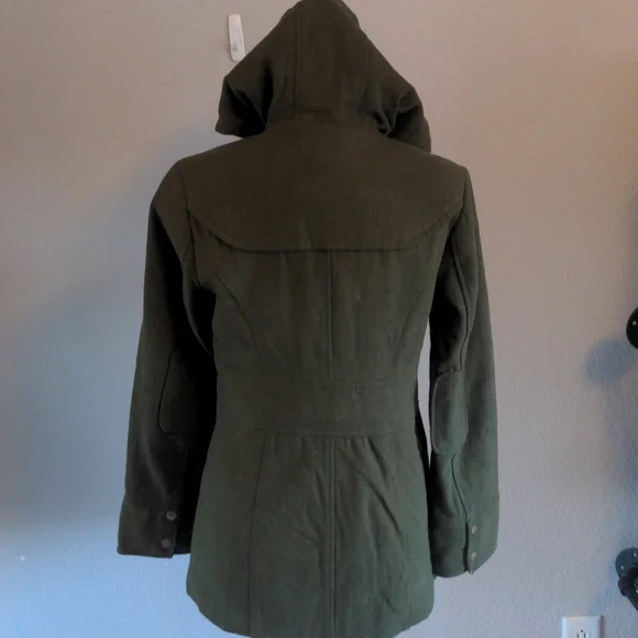 Army Green Wool Utility Coat with Hood - Picture 6 of 12